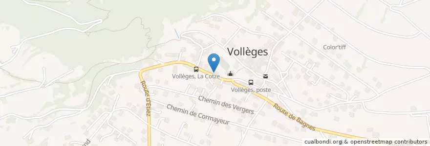 Mapa de ubicacion de Raiffeisen Bagnes-Vollèges en Suíça, Valais/Wallis, Entremont, Vollèges.
