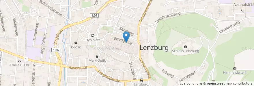 Mapa de ubicacion de Leopold Taverne en Schweiz/Suisse/Svizzera/Svizra, Aargau, Bezirk Lenzburg, Lenzburg.