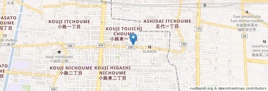 Mapa de ubicacion de 気楽鍼灸整骨院 en Japonya, 大阪府, 東大阪市, 生野区.