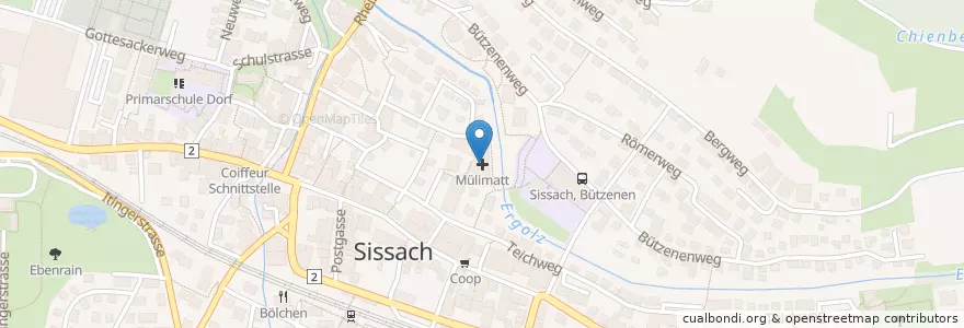 Mapa de ubicacion de Mülimatt en Suiza, Basilea-Campiña, Bezirk Sissach, Sissach.