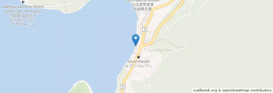 Mapa de ubicacion de 元箱根港 en Japón, Prefectura De Kanagawa, 足柄下郡, 箱根町.