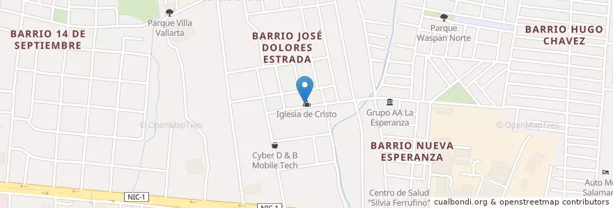 Mapa de ubicacion de Iglesia de Cristo en ニカラグア, マナグア県, Managua (Municipio).