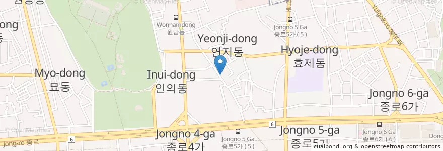 Mapa de ubicacion de Queen's Brown en 대한민국, 서울, 종로구, 종로1·2·3·4가동.