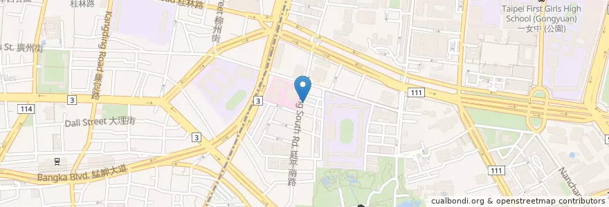 Mapa de ubicacion de Subway 小南門店 en 타이완, 신베이 시, 타이베이시, 완화 구, 중정 구.