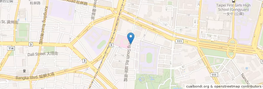 Mapa de ubicacion de 鬍鬚張 en 臺灣, 新北市, 臺北市, 萬華區, 中正區.