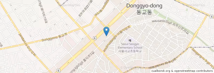 Mapa de ubicacion de 고양이다락방 en Corée Du Sud, Séoul, 마포구, 서교동.