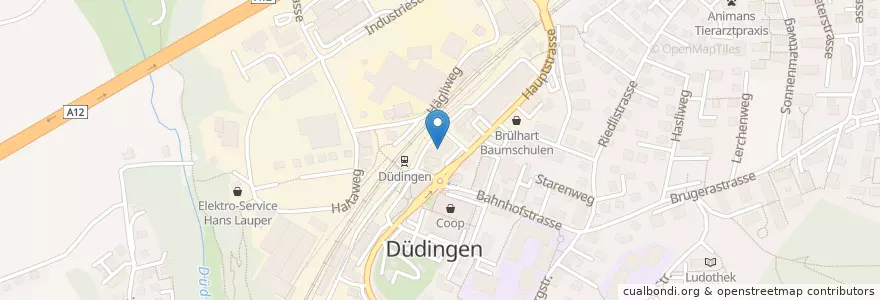 Mapa de ubicacion de Hirslanden Praxiszentrum Düdingen en Schweiz/Suisse/Svizzera/Svizra, Fribourg/Freiburg, Sensebezirk, Düdingen.