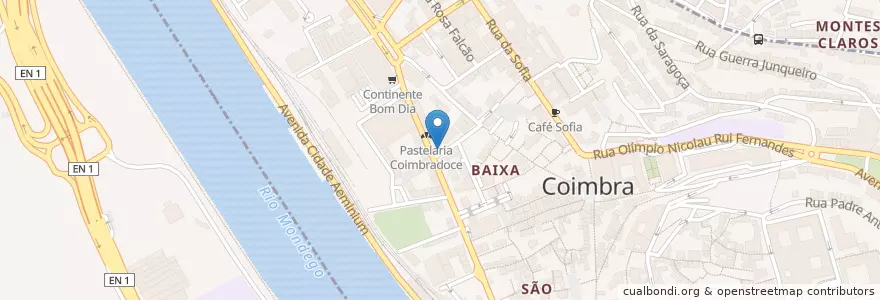 Mapa de ubicacion de CBR-00007 en Portugal, Centro, Baixo Mondego, Coimbra, Coimbra, Sé Nova, Santa Cruz, Almedina E São Bartolomeu.