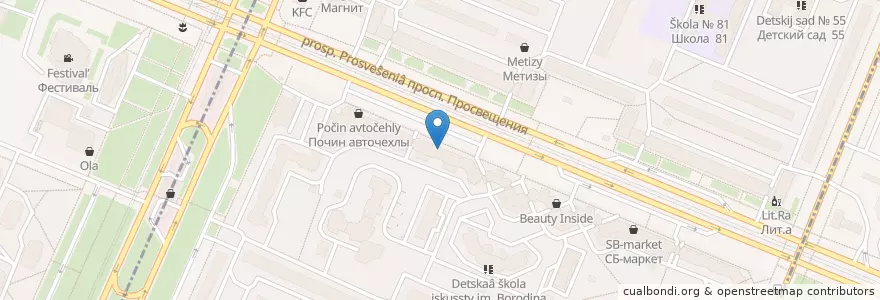 Mapa de ubicacion de Санкт-Петербург en Rusia, Северо-Западный Федеральный Округ, Óblast De Leningrado, San Petersburgo, Калининский Район.