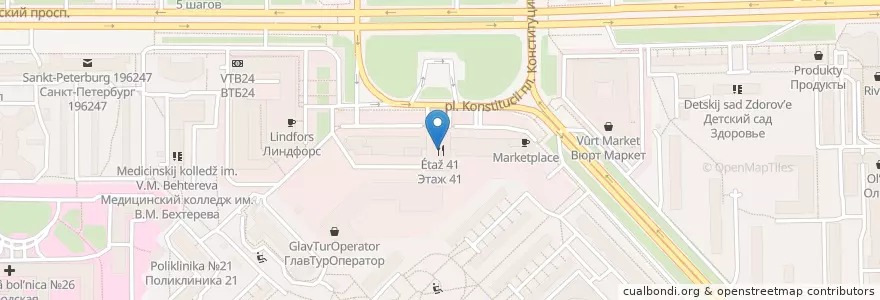 Mapa de ubicacion de Этаж 41 en Russia, Northwestern Federal District, Leningrad Oblast, Saint Petersburg, Московский Район, Округ Новоизмайловское.