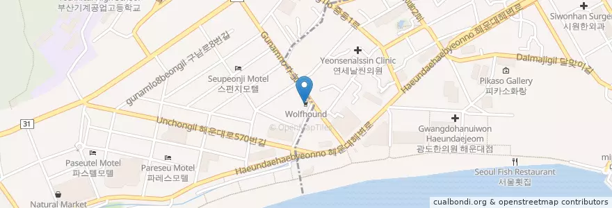 Mapa de ubicacion de Wolfhound en كوريا الجنوبية, بسان, 해운대구.