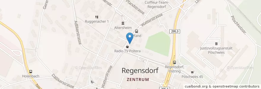 Mapa de ubicacion de Rägi Snack Bar en Suisse, Zurich, Bezirk Dielsdorf, Regensdorf.