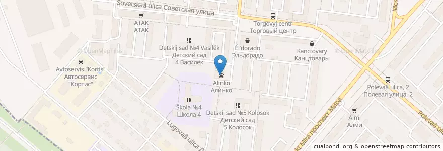 Mapa de ubicacion de Алинко en Russland, Föderationskreis Zentralrussland, Oblast Moskau, Городской Округ Щёлково, Городской Округ Фрязино.