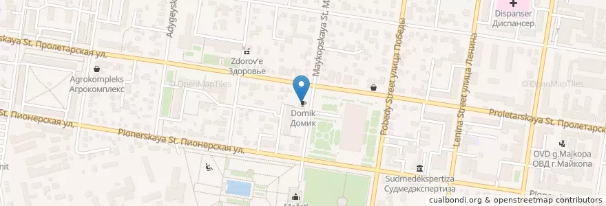 Mapa de ubicacion de Домик en Rusia, Южный Федеральный Округ, Krai De Krasnodar, Adigueya, Городской Округ Майкоп.