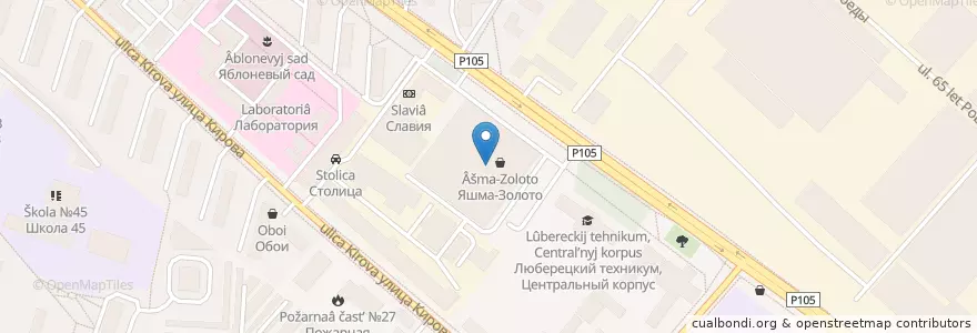 Mapa de ubicacion de Крошка Картошка en روسيا, Центральный Федеральный Округ, محافظة موسكو, Городской Округ Люберцы.