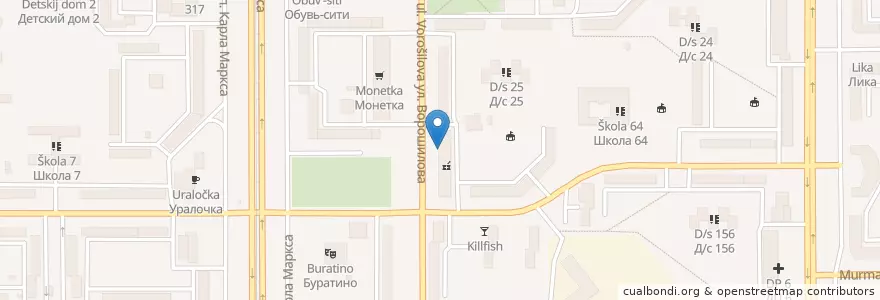 Mapa de ubicacion de Почтовое отделение №45 en Rusland, Уральский Федеральный Округ, Oblast Tsjeljabinsk, Магнитогорский Городской Округ.