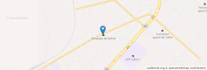 Mapa de ubicacion de Mosquée de Kafiné en Côte D'Ivoire, Vallée Du Bandama, Hambol.