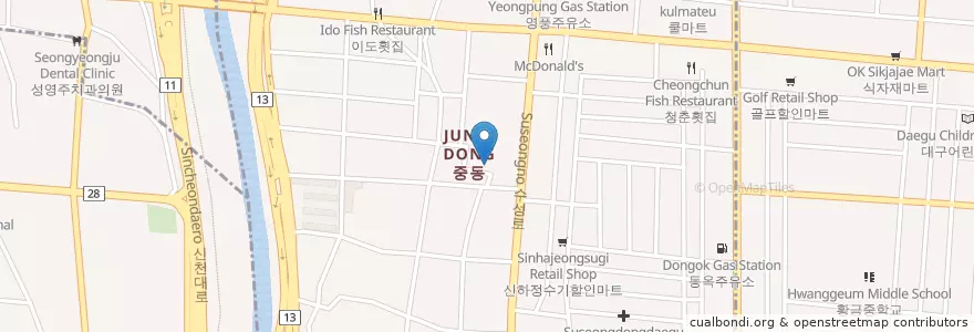 Mapa de ubicacion de 중동 en Corea Del Sur, Daegu, 수성구, 중동.