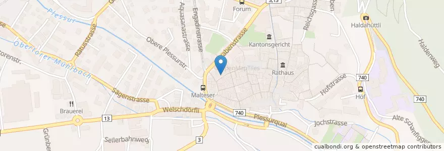 Mapa de ubicacion de Restaurant Helvetia en Suíça, Grisões, Plessur, Chur.