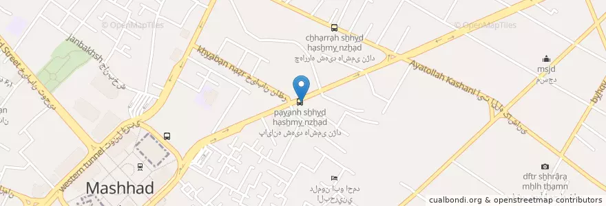 Mapa de ubicacion de مسجد الهادی علیه‌السلام;آب آشامیدنی en Irán, Jorasán Razaví, شهرستان مشهد, مشهد, بخش مرکزی شهرستان مشهد.