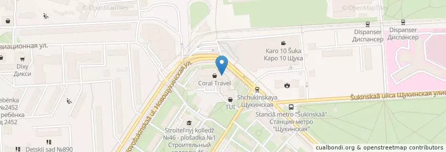 Mapa de ubicacion de Макдоналдс en Russia, Distretto Federale Centrale, Москва, Северо-Западный Административный Округ, Район Щукино.