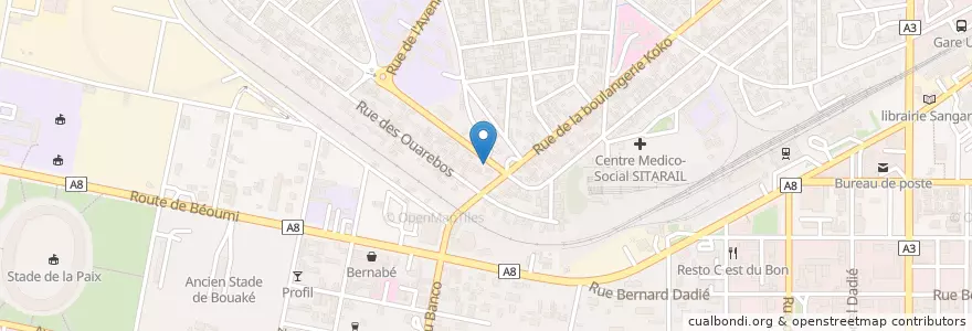 Mapa de ubicacion de Maquis Restaurant la Bonne Bierre en Elfenbeinküste, Vallée Du Bandama, Gbêkê.