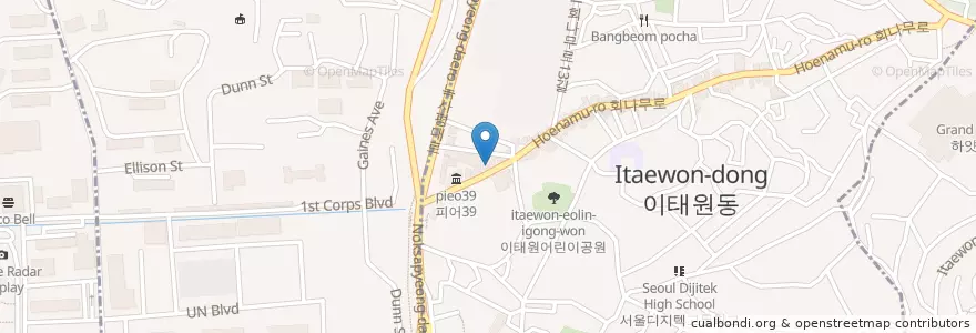 Mapa de ubicacion de Burn in Hal en South Korea, Seoul, Yongsan-Gu, Yongsan 2(I)-Ga-Dong, Itaewon 2(I)-Dong.