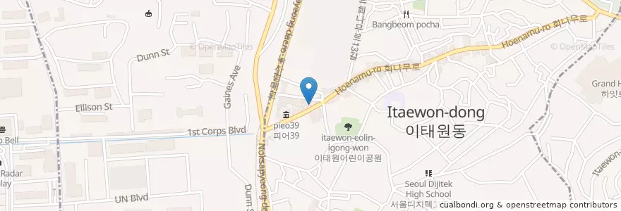 Mapa de ubicacion de seoulsalong en کره جنوبی, سئول, 용산구, 용산2가동, 이태원2동.