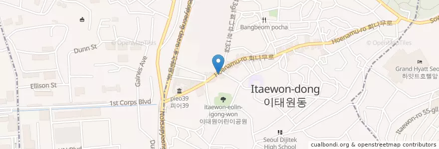 Mapa de ubicacion de STREET BAR en South Korea, Seoul, Yongsan-Gu, Yongsan 2(I)-Ga-Dong, Itaewon 2(I)-Dong.