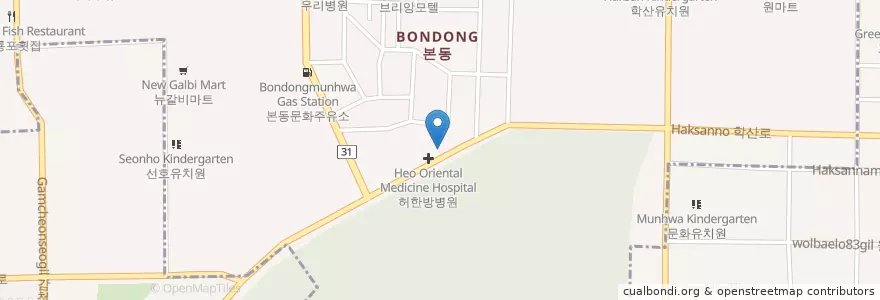 Mapa de ubicacion de Bon-dong en Südkorea, Daegu, Dalseo-Gu, Bon-Dong.