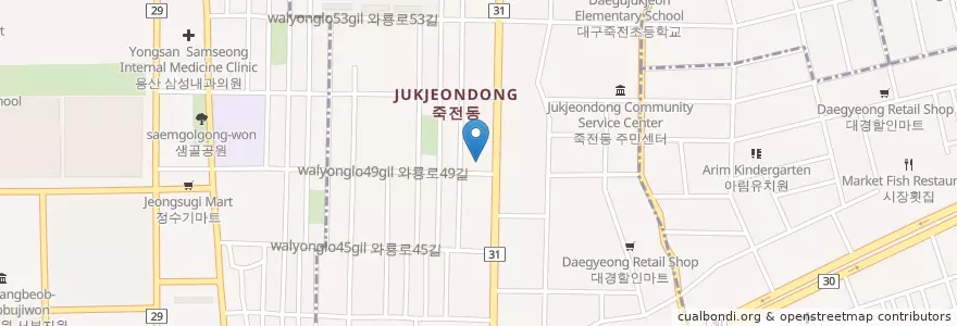 Mapa de ubicacion de 죽전동 en Corea Del Sud, Daegu, 달서구, 죽전동.