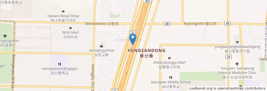 Mapa de ubicacion de 용산동 en Республика Корея, Тэгу, 달서구, 용산동.