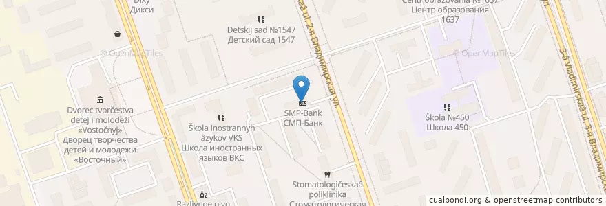 Mapa de ubicacion de СМП-Банк en Rússia, Distrito Federal Central, Москва, Восточный Административный Округ, Район Перово.