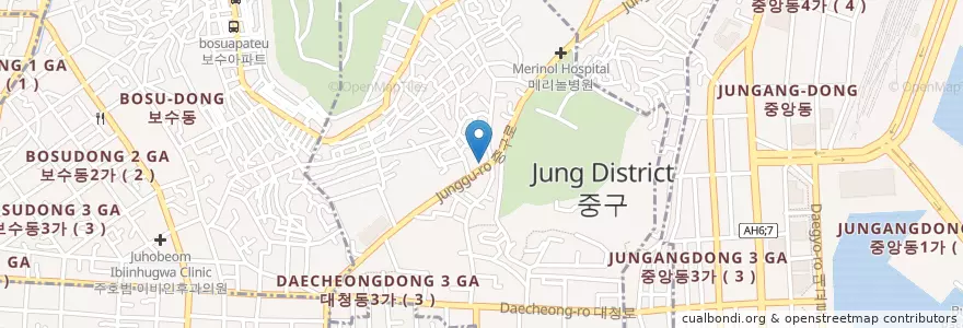 Mapa de ubicacion de 대청동 en كوريا الجنوبية, بسان, 중구, 대청동.