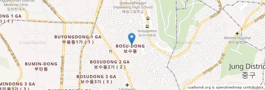 Mapa de ubicacion de 보수동 en Güney Kore, Busan, 중구, 보수동.