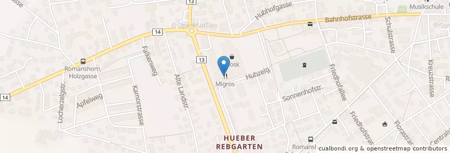 Mapa de ubicacion de Migros Restaurant en Suisse, Thurgovie, Bezirk Arbon, Romanshorn.