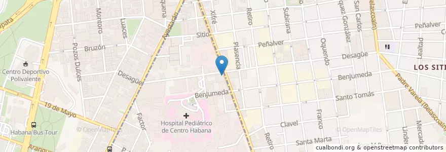 Mapa de ubicacion de Mercadito Infanta y Desague en 쿠바, La Habana, Cerro.