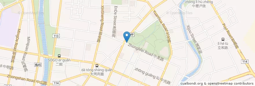 Mapa de ubicacion de Zhongzheng Park (Zhongmei Road) en Taiwan, Taoyuan, Zhongli District.