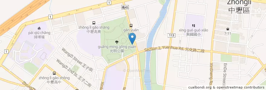 Mapa de ubicacion de 光明公園 en Taiwan, Taoyuan, Zhongli.