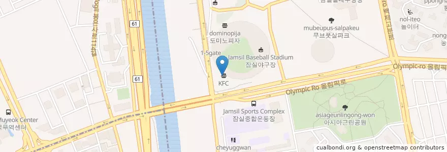 Mapa de ubicacion de KFC en Coreia Do Sul, Seul, 강남구, 송파구, 잠실2동.