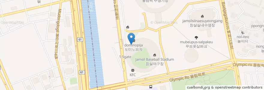 Mapa de ubicacion de 도미노피자 en Korea Selatan, 서울, 강남구, 송파구, 잠실2동.