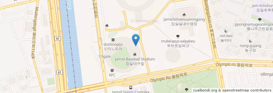 Mapa de ubicacion de マンゴーシックス en 大韓民国, ソウル, 江南区, 松坡区, 잠실2동.