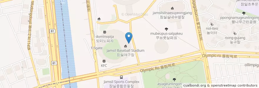 Mapa de ubicacion de 버거킹 en 대한민국, 서울, 강남구, 송파구, 잠실2동.