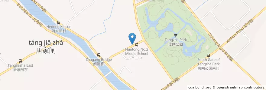 Mapa de ubicacion de 南通市第二中学 en 중국, 南通市, 港闸区, 唐闸镇街道.