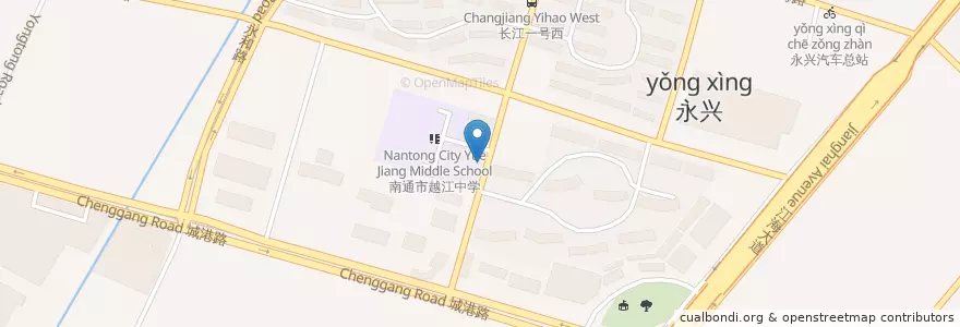 Mapa de ubicacion de 越江中学 en چین, 南通市, 港闸区, 永兴街道.