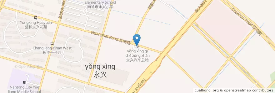 Mapa de ubicacion de 永兴汽车总站 en 中国, 南通市, 港闸区, 永兴街道.