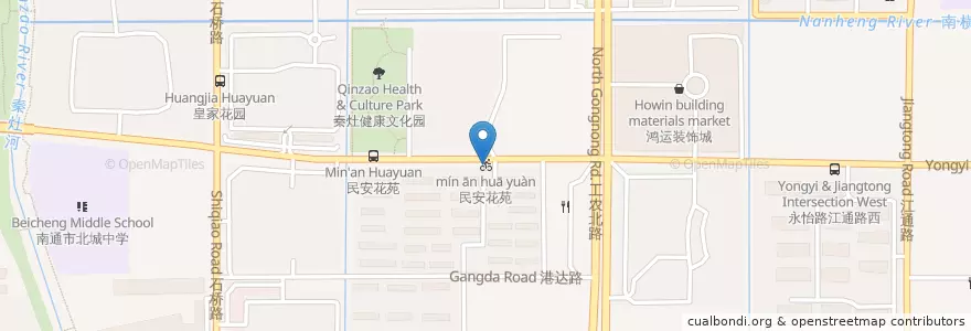 Mapa de ubicacion de 民安花苑 en Китай, 南通市, 港闸区.