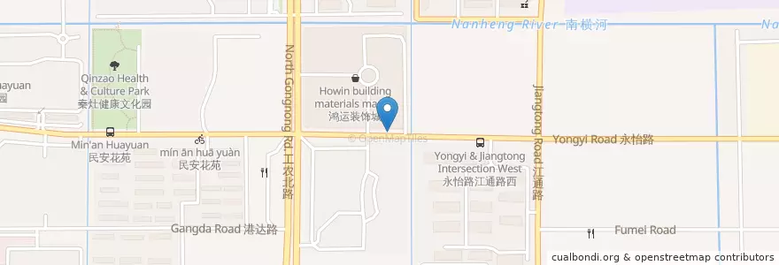 Mapa de ubicacion de 鸿运装饰城 en 중국, 南通市, 港闸区, 秦灶街道.