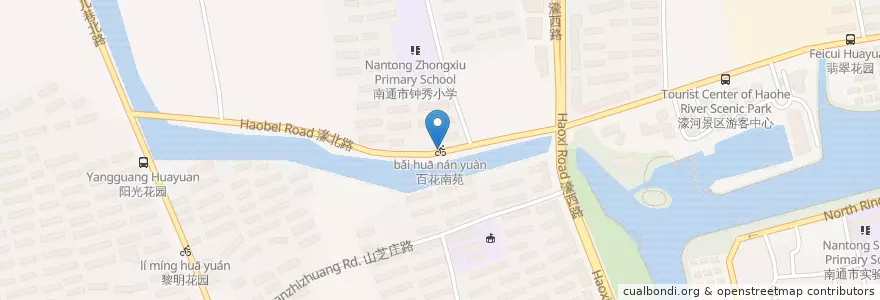 Mapa de ubicacion de 百花南苑 en China, Nantong City, Chongchuan District, 和平桥街道.