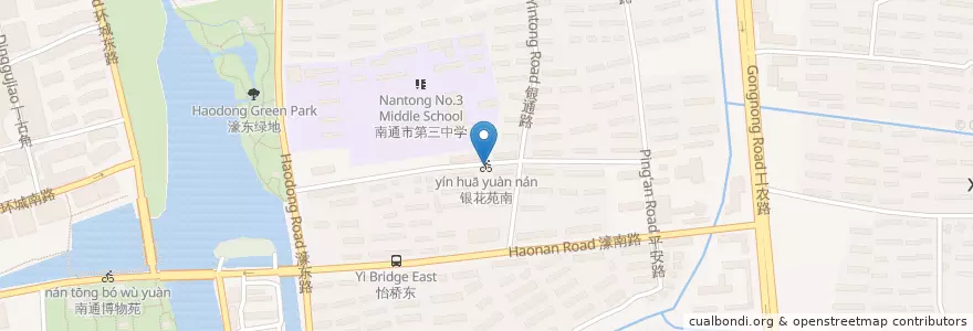 Mapa de ubicacion de 银花苑南 en 中国, 南通市, 崇川区, 城东街道.